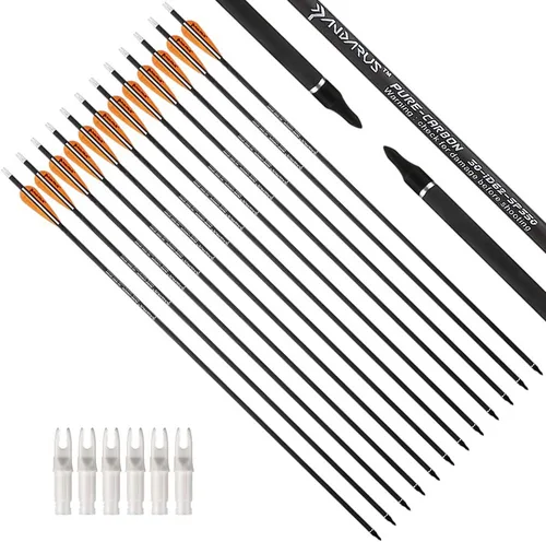 Miniatura 8 de Flechas de caza ST0.006 de 30/32 pulgadas para arco compuesto y recurvo, flechas de objetivo de tiro con arco 100% carbono con puntas extraíbles