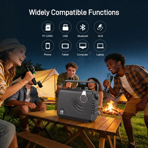 Miniatura 4 de SHIDU Sistema PA portátil de 150 W con 2 micrófonos inalámbricos, amplificador de voz Bluetooth y máquina de karaoke para adultos, soporte