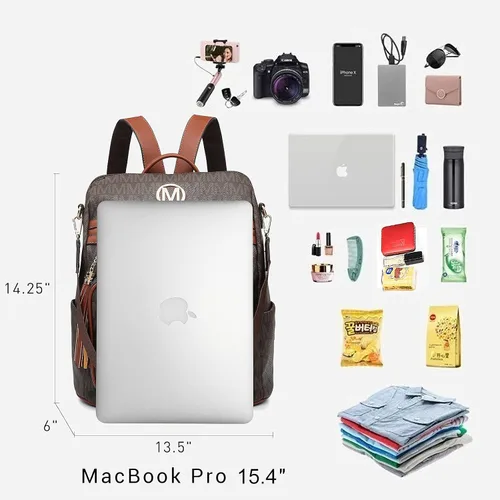 Miniatura 65 de MKP COLLECTION Mochila de moda para mujer, bolsa convertible grande para mujer, mochila de viaje, bolsa de hombro, juego de 2 piezas con borla, Beige