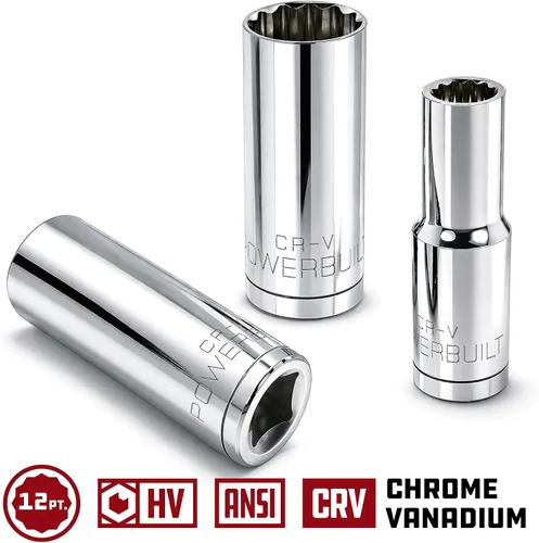 Miniatura 3 de Powerbuilt 3/8 de pulgada x 1/2 pulgada SAE Deep Socket, 12 puntos, cromo-vanadio, marca de tamaño - 940046
