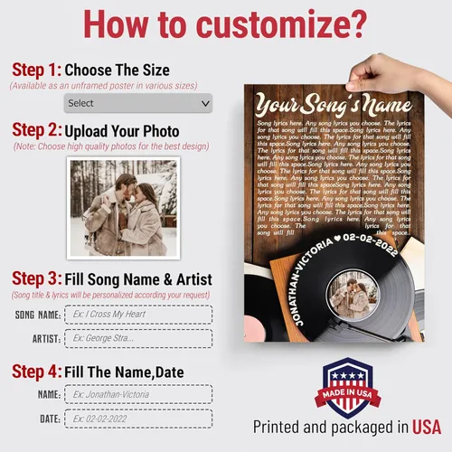 Miniatura 2 de H-DEWALL Póster personalizado de letras de canciones, regalos de cumpleaños para esposo para dormitorio, discos de vinilo, fotos, regalos para él