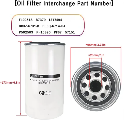 Miniatura 3 de Filtro de aceite FL2051S compatible con Ford F250 F350 F450 F550 F650 F750 F750 6.7L Powerstroke motor diesel reemplazo BC3Z-6731-B BC3Q-6714-CA