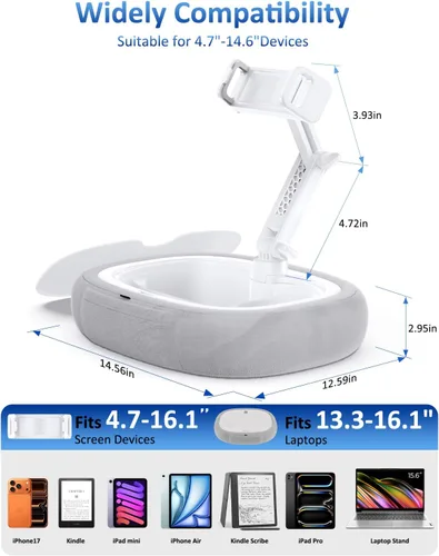 Miniatura 4 de Tryone Soporte de almohada para tableta y soporte para portátil: soporte ajustable para iPad con cuenco para aperitivos, almohada de felpa suave