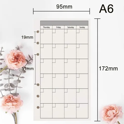 Miniatura 6 de Papel de repuesto para planificador mensual A6, sin fecha, 6 agujeros perforados, papel de relleno para oficina universitaria, 100gsm, 135 hojas/270