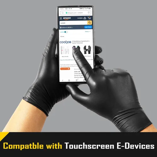 Miniatura 3 de COOLJOB Guantes desechables de nitrilo negros de 5 mil para hombres, resistentes para limpieza del hogar, cocina, trabajo, sin polvo, S-XL