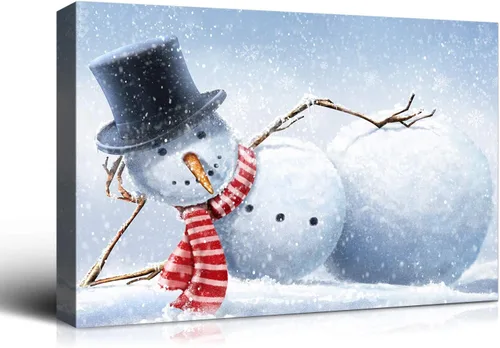 Miniatura 31 de Denozer - Arte de pared de muñeco de nieve de Navidad, impresiones artísticas sobre lienzo para dormitorio, sala de estar, decoración de pared