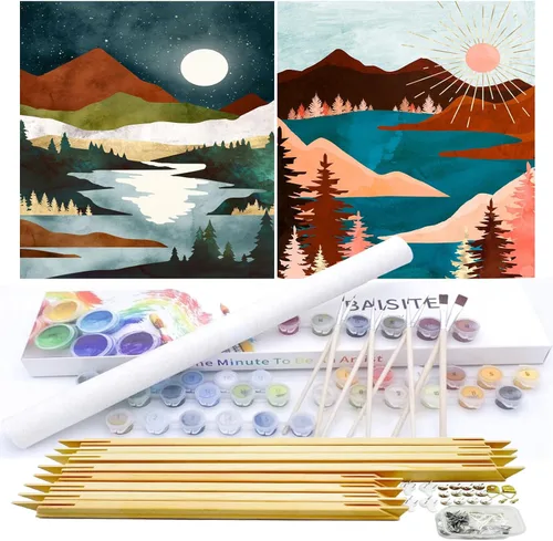 Miniatura 44 de BAISITE Kit de pintura por números para adultos principiantes, 12 pulgadas de ancho x 16 pulgadas de largo, paquete de 2 lienzos para kits