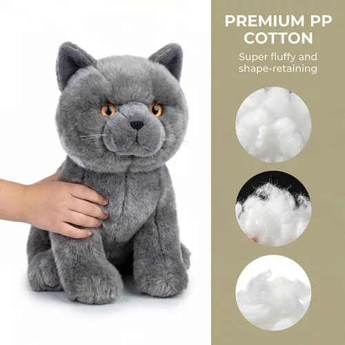 Miniatura 3 de Gato corto británico de peluche, gato gris de peluche de 11 pulgadas, juguete suave para niños (gato británico de pelo corto 2)