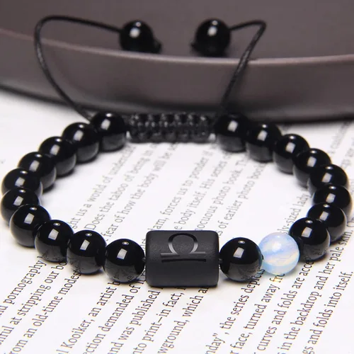 Miniatura 5 de 2 pulseras del zodiaco para mujeres y hombres, pulsera de símbolo de constelación de piedra de ónice negro natural, pulsera de 12 horóscopo