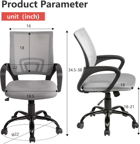 Miniatura 3 de PayLessHere Silla de oficina para computadora ergonómica, silla de escritorio económica ajustable y cómoda, con respaldo medio, giratoria, con Gris
