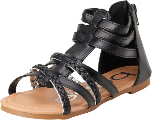 bebe Sandalias para niñas pequeñas, sandalias de gladiador con correas de cuero sintético y cremallera en el talón, Negro -