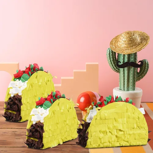 Miniatura 6 de 24 piezas de mini piñatas de taco para Cinco de Mayo Mexicano Little Fiesta Taco Piñata a granel para carnavales mexicanos martes, eventos