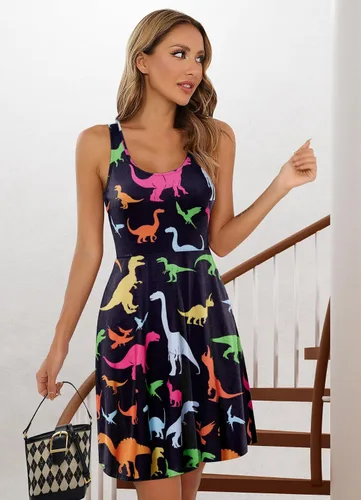 Miniatura 97 de uideazone - Vestido de mujer sin mangas cuello redondo de verano, para playa, casual, Midi línea A.