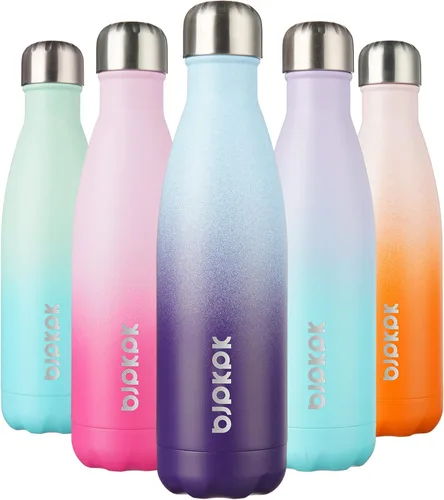 Miniatura 19 de BJPKPK Botellas de agua de acero inoxidable con aislamiento de 17 onzas, mantiene el frío y el calor, brillante oro rosa Oro rosa brillante