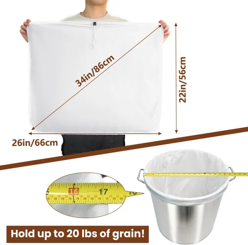 Miniatura 6 de 4 bolsas de preparación, 250 bolsas de filtro de malla microfina, bolsa de filtro reutilizable con cordón de 10 galones para cerveza casera, colado