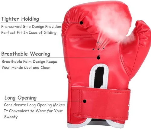 Miniatura 3 de Guantes de boxeo para niños Guantes de entrenamiento de cuero PU Guantes de entrenamiento de dibujos animados para niños Guante Muay Thai (rojo)