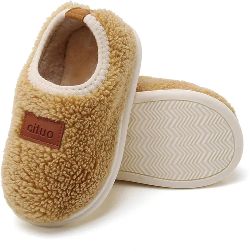 RVROVIC Pantuflas cálidas de invierno para niños y niñas, pantuflas suaves de forro polar antideslizantes para niños pequeños zapatos de interior