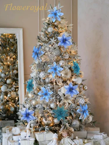 Miniatura 6 de Floweroyal 30 piezas Flores de Pascua Artificiales de Navidad Decoraciones con Clips y Tallos de Bayas Adornos con Purpurina para Árbol de Navidad