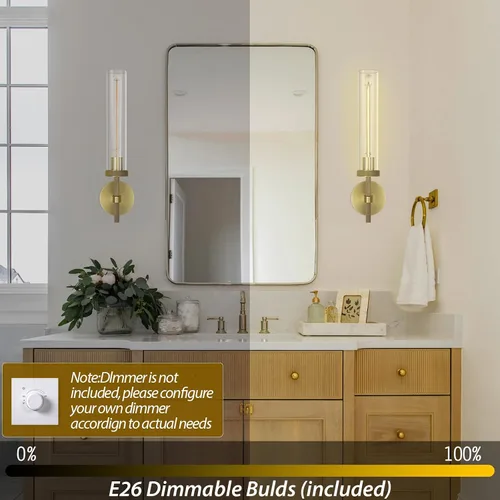 Miniatura 6 de Apliques de pared modernos de latón, apliques de tubo de vidrio, accesorios de luz dorados para tocador de baño, apliques de pared interiores