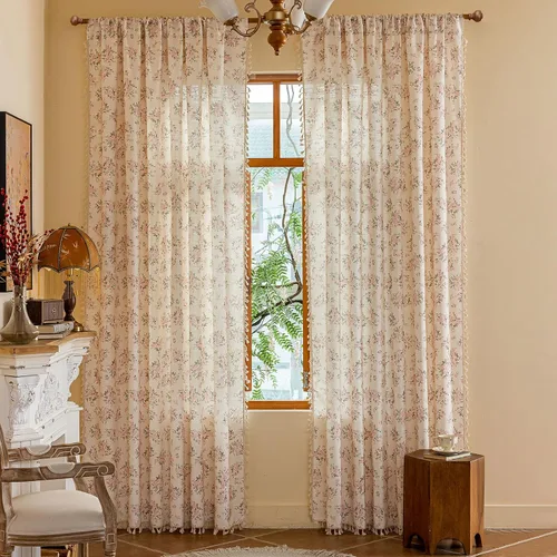 Miniatura 28 de ENJOYBRIDAL - Cortinas azules florales de 63 pulgadas, juego de 2 paneles, cortinas semi transparentes, cortinas cortas para sala de estar, bolsillo