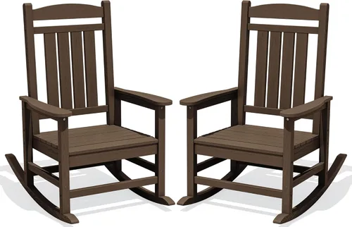 Miniatura 55 de KINGYES Mecedoras de polietileno de alta densidad para exteriores, sillas mecedoras para patio con soporte de 330 libras, balancín suave para porche