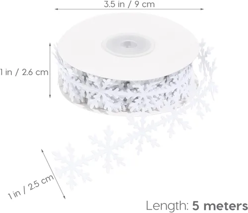 Miniatura 6 de BESTOYARD Cinta de copo de nieve de 16.4 pies con ribete de poliéster blanco para decoración de árbol de Navidad, cinta de vacaciones para envolver