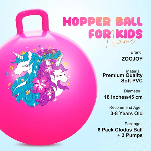 Miniatura 2 de ZOOJOY 6 pelotas saltarinas para niños de 3 a 8 años, pelota hinchable de 18 pulgadas de dinosaurio y unicornio con asas, juguetes saltarines