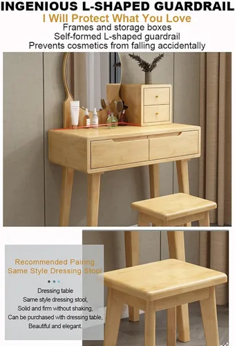 Miniatura 6 de Escritorio de tocador con espejo, juego de mesa de maquillaje con taburete acolchado y cajón, mesa de cosméticos, tocador de maquillaje pequeño