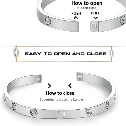 Miniatura 3 de PDWZNBA - Pulseras de amistad y amor chapadas en oro de 18 quilates con circonitas cúbicas, brazalete de acero inoxidable de moda