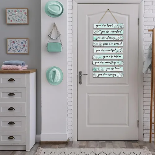 Miniatura 6 de Yookeer Un juego de 9 piezas inspiradoras florales de París para decoración de pared con afirmaciones You Are Loved Affirmations, arte de pared