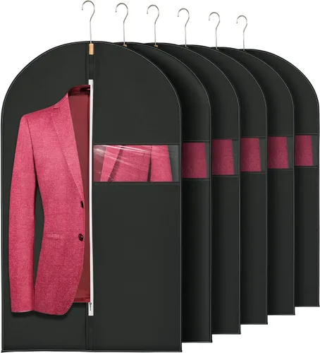 Paquete de 6 bolsas de ropa de 24 x 40 pulgadas para almacenamiento de tela no tejida, bolsas de vestir negras para colgar ropa, bolsas de traje