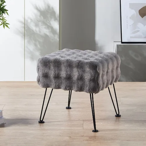 Miniatura 14 de Asiento otomano cuadrado negro con burbujas de piel sintética suave y mullida, asiento de banco de entrada, 17 x 17 x 17 pulgadas, mesa auxiliar