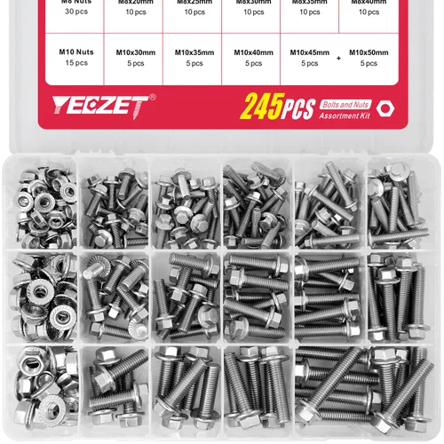 Miniatura 11 de Juego de 240 tornillos y tuercas con brida M5 M6 M8, tornillos hexagonales métricos con brida de acero inoxidable 304 Incluye las 14 medidas más Kit