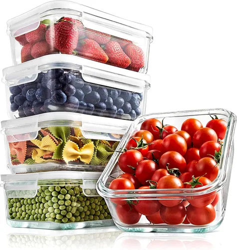 Miniatura 10 de NutriChef 10 recipientes de vidrio para almacenamiento de alimentos con tapas, recipientes de preparación de comidas de 30 onzas, reutilizables, Azul