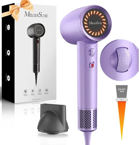 Miniatura 7 de MelodySusie Secador de pelo, secador de pelo iónico profesional de 1600 W para secado rápido, secador de pelo de alta velocidad de 120,000 RPM