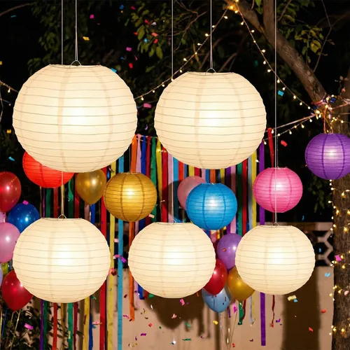 Miniatura 4 de 30 linternas de papel blanco de varios tamaños (4, 6, 8, 10, 12 pulgadas), linternas de papel redondas chinas japonesas, lámparas colgantes