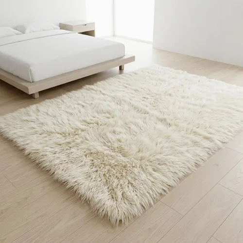 Miniatura 9 de Elegantes alfombras griegas flokati. Pelo suave y esponjoso de 3 pulgadas. 100% lana natural. Alfombra moderna de color blanco roto lanudo