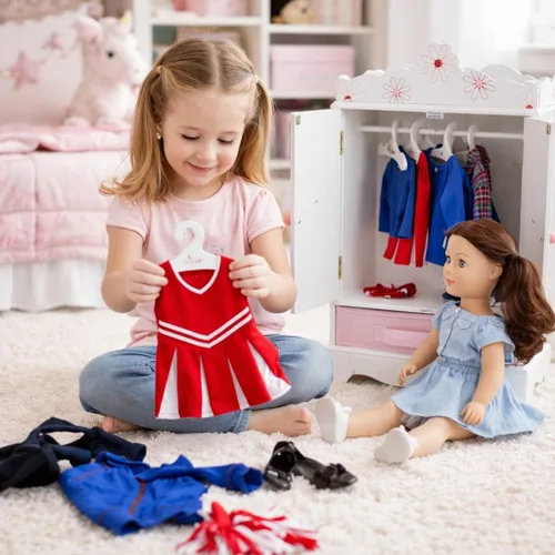 Miniatura 4 de Armario grande de 18 pulgadas, se adapta a las muñecas American Girl de 18 pulgadas, diseño floral con perchas de madera incluidas