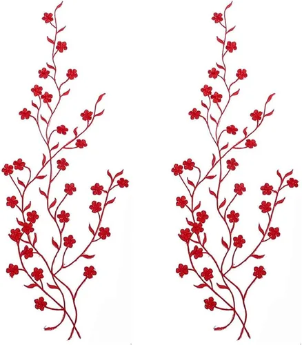Miniatura 5 de 2 piezas bordadas de flores de ciruelo para coser/planchar en parches decorativos florales para coser cuello busto vestido bolsa, falda, mochilas