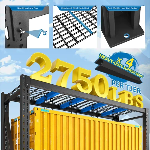 Miniatura 8 de Bepatio Estantería de garaje resistente de 11000 libras, estantes de almacenamiento ajustables de 4 niveles, estantería de metal, estante industrial