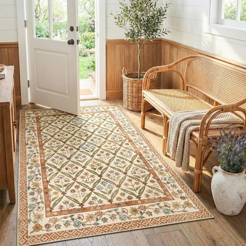 Miniatura 38 de jinchan Haden - Alfombra de entrada de 2 x 3 pulgadas, diseño floral vintage, lavable, suave, antideslizante, de pelo bajo, para puerta, cocina