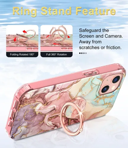 Miniatura 5 de Btscase Funda compatible con iPhone 13, protector de pantalla integrado con soporte de anillo de 360°, cuerpo completo, doble capa, resistente, a