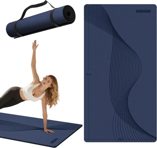 Miniatura 8 de Esterilla de yoga grande de 76" x 40" x 10 mm (2/5 pulgadas) – Extra gruesa y ancha, esterilla de fitness de TPE, esterilla de ejercicios Azul/Negro