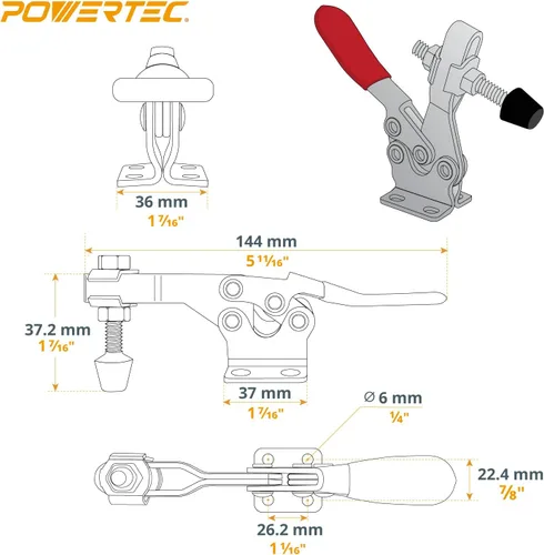 Miniatura 2 de POWERTEC Abrazadera de palanca de 4 unidades, capacidad de sujeción de 300 libras, abrazaderas horizontales de liberación rápida 201B con punta