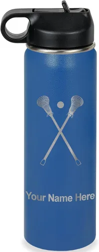 Miniatura 29 de LaserGram Botella de agua personalizada, palitos de lacrosse, acero inoxidable de doble pared aislada al vacío con popote superior, regalo grabado