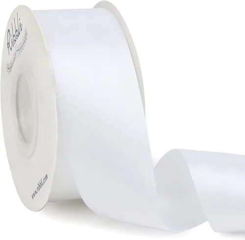 Ribbli - Cinta de satén blanca de doble cara, 1-1/2 pulgadas x 25 yardas, uso para ramo de lazos, envoltura de regalos, boda, arreglos florales