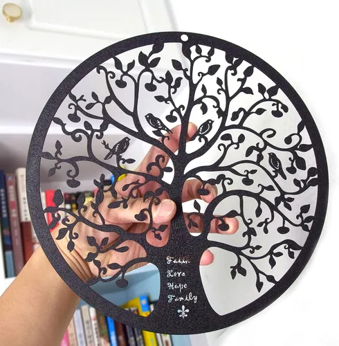 Miniatura 6 de ESTART Adorno de pared de 28 cm con diseño de árbol de la vida, escultura colgante de metal, placa familiar, decorativa para balcón, porche