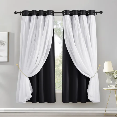 Miniatura 51 de PONY DANCE Cortinas Opacas con Superposición de Gasa, Cortinas de Doble Capa con Aislamiento Térmico Mix & Match para Oscurecer Habitaciones