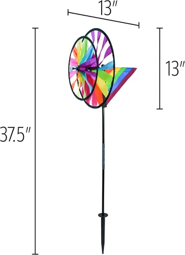 Miniatura 7 de In the Breeze 2613 - Spinner doble Fiesta de 13 pulgadas con vela de viento - Colorido giratorio giratorio para patios y jardines