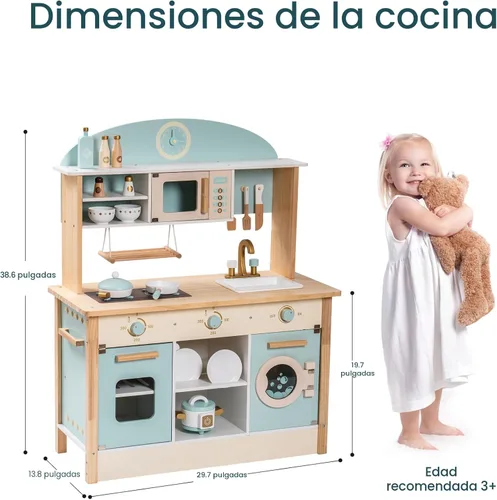 Miniatura 2 de ROBOTIME Cocina de madera para niños, juego de cocina de juguete para niños, juego de cocina con muchas características de juego, juego de cocina